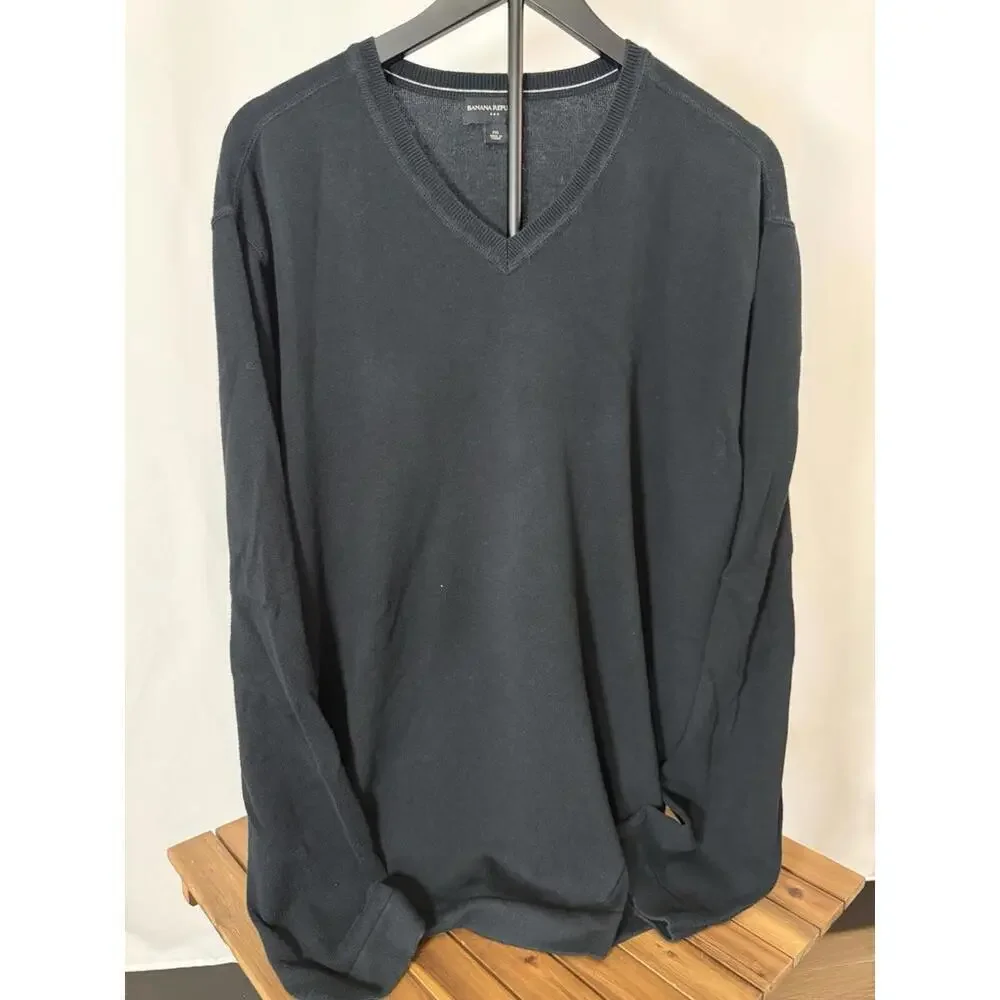 Banana Republic Sweater Long Sleeve  Mens 2XL Navy Blue Extra Fine Cotton V-Neck